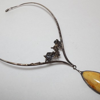 Modernist Silver and Amber Necklace