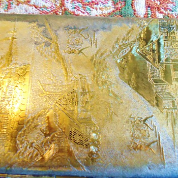 Asian metal box 6.5 inches by 3 inches, old, maybe for brushes and writing?