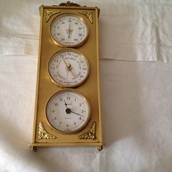 Vintage 1974 brass French Bayard mantle/wall clock with thermometer and barometer. - Clocks
