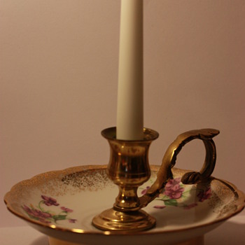 Gold and brass candlestick holder with decal print - Lamps