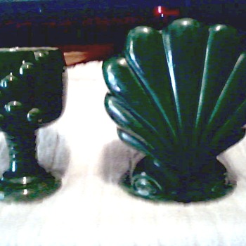 Green "Deco" Scallop Shell and "USA" Goblet Planter / No Makers Marks or Labels - Art Pottery