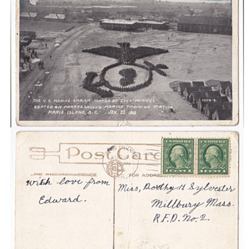 Nice story, WW1 1918 Marine postcard sent home - Military and Wartime