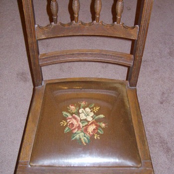 Really Neat "old" Oak Chair with plastic covered seat - Furniture