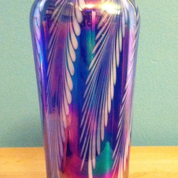 Iridescent Cobalt Art Glass Vase - Art Glass