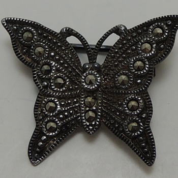 Art Deco Sterling Silver & Marcasite Butterfly Brooch - Fine Jewelry
