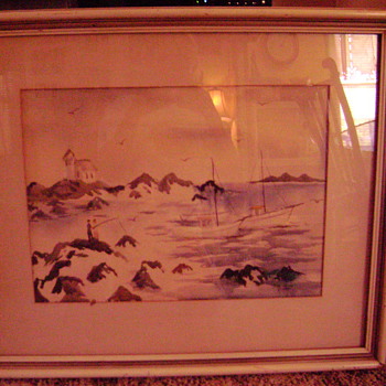 Watercolor dated 1944 and signed K. Nishi