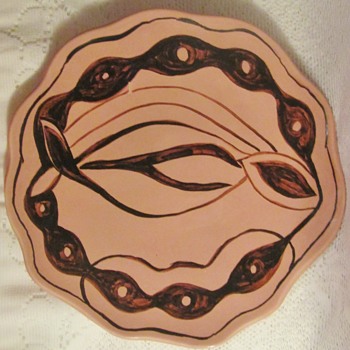 Art pottery plates, Peach Pit & Fish - Pottery