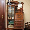 Victorian Secretary with Curved Glass Cabinet