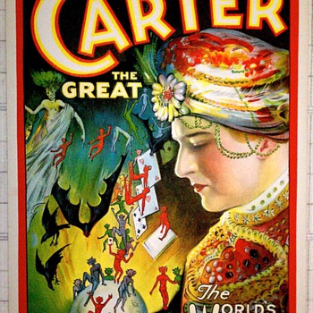 Original 1926 Carter "World's Weird Wonderful Wizard" Stone Lithograph Window Card - Posters and Prints