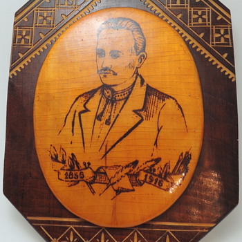 Hutsul Style Carving & Inlaid Souvenir Wall Plate - IVAN FRANKO