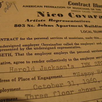 Harold Jackson signed contract for Ink spot Performance in October 1960.