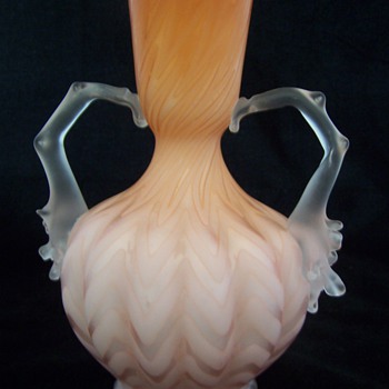 Mt. Washington Herringbone Art Glass Thorn Handled Vase - Art Glass