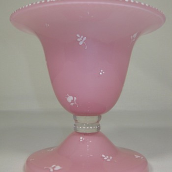 Loetz Pink Tango Glass Vase with White Enameled Floral decor ca. 1920 - Art Glass