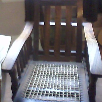 Unique Antique wood recliner w/ rope seat and leather cushions (original)