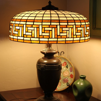 Greek Key Leaded Glass Shade - Lamps