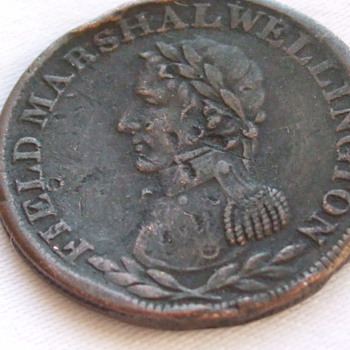Two Old Tokens-Field Marshal Wellington Half Penny & 1820 Irish? Token - World Coins