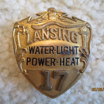 Early 1900's Lansing Michigan Water-Light Power-Heat Public Utility Hat Badge #17
