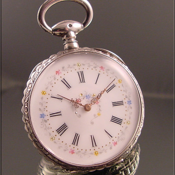 Swiss Fancy Dial Sterling Silver Cylinder Escapement Pocket Watch