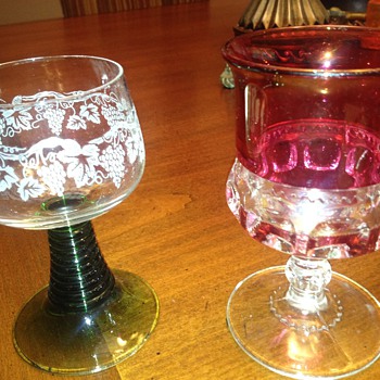 LOOKING FOR INFORMATION ON 2 DIFFERENT GLASSES THAT I HAVE I WAS TOLD THEY ARE ABOUT 60 OR 70 YEARS OLD AT LEAST  - Glassware