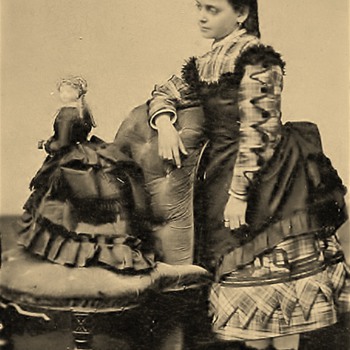 Cabinet card girl with her French fashion Doll Mid 1800's  - Womens Clothing