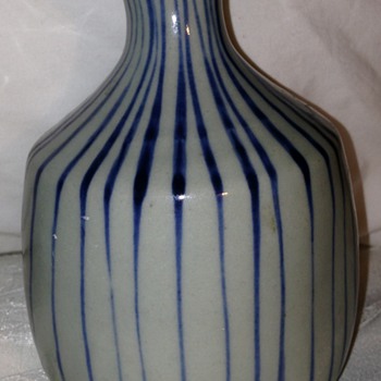 Striped little sake or soy jar