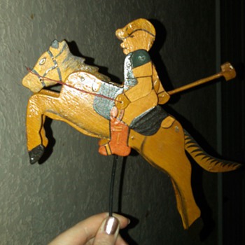 wooden handmade horse and jockey with weight (teeter totter toy maybe)