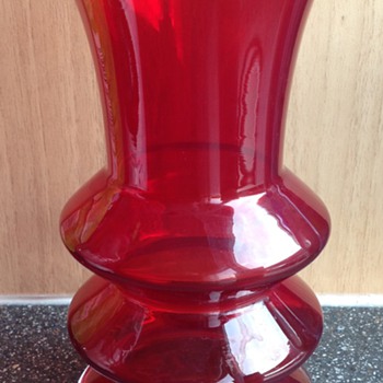 Riihimaki Lasi Oy Red Hooped Vase - Art Glass