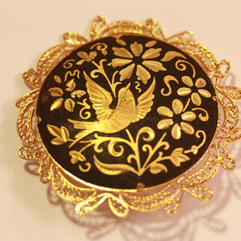 Gold and Black Enamel Bird Pin