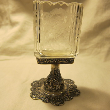 Cut Glass Holder with Silver Base - Glassware