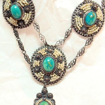 Antique Victorian Turquoise and Seed Pearl Necklace
