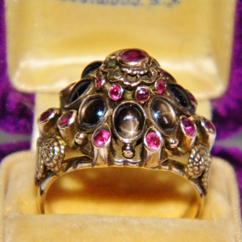 Antique Victorian Star Sapphire Ruby Thai Princess Ring 12k - Fine Jewelry