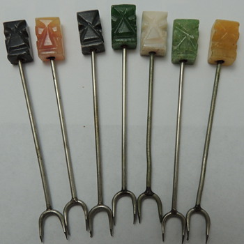 Mexican Cocktail Picks - Carved Stone Tops Set I