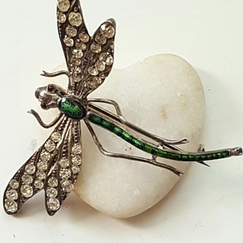Large early 20th century paste, enamel, silver dragonfly brooch. - Fine Jewelry