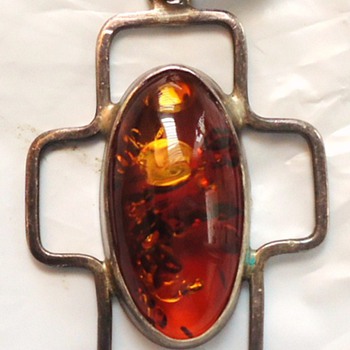 silver amber cross, over 2 inches long, made? how old?  - Sterling Silver