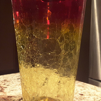 12" Blenko Amberina Crackle Glass Vase - Art Glass