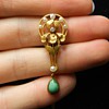 14k Art Nouveau Lavalier Pendant - Turquoise/Diamond/Pearl