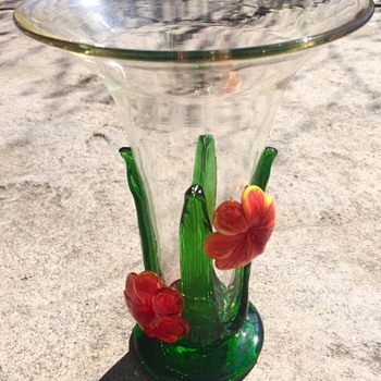 Clear vase Orange Flower: Celebration Brand - Art Glass