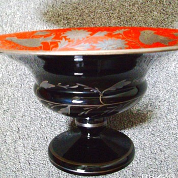 CZECH MARKED ENAMELED DECO EXPORT COMPOTE - Art Deco