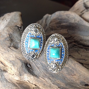 Art Deco Marcasite Sterling Enamel Earrings - Art Deco