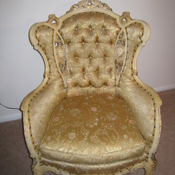 Deutsch Bros. chair - ornate wingback in gold & pink floral - Furniture