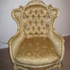 Deutsch Bros. chair - ornate wingback in gold & pink floral