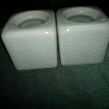 Asian ? Green crackled  candle holders ? 