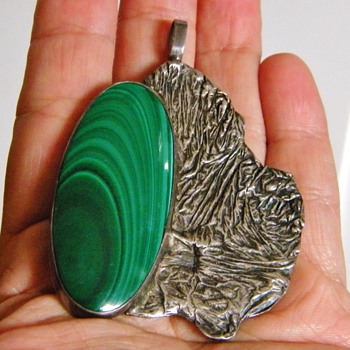Vintage Handmade Malachite Sterling Silver Pendant Cuff Bracelet "O'rhern"???
