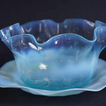 Blue Opal Finger Bowl and Stand - Glassware