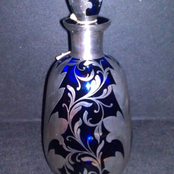 1950's BISCHOFF CORDIALS VENETIAN GLASS DECANTER WITH STERLING SILVER INLAYS