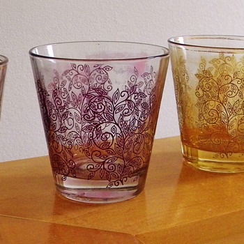 Vintage Iridescent Bohemian?  Glass Cups Italy 17?  HELP! - Art Glass