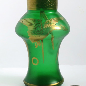 Tiny Goldberg Green & Gilt Vase - Art Glass