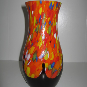 Czechoslovakia Glass Vase Mottled with amethyst pulled base by Ruckl Orange Shimmy - Art Glass
