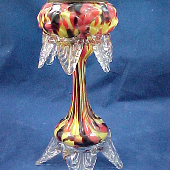 1895 Antonin Ruckl & Sons Bohemian red yellow and black spatter glass fairy lamp or vase and Hosch Wholesale Catalog - Art Glass