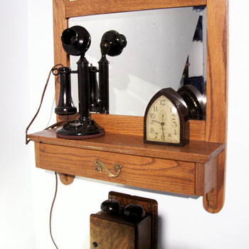 Antique Oak mirror & shelf with a drawer - Telephones